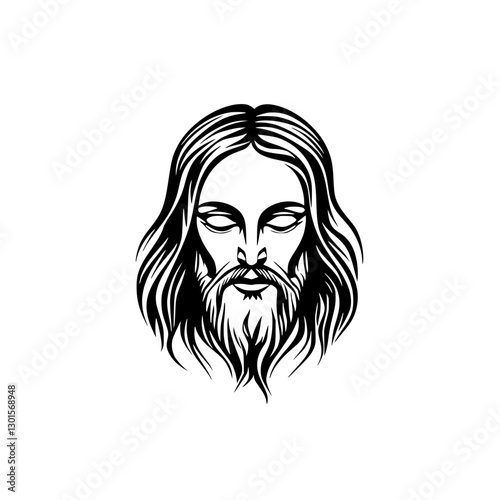 Engraved illustration of a bearded man with long hair in a vector style