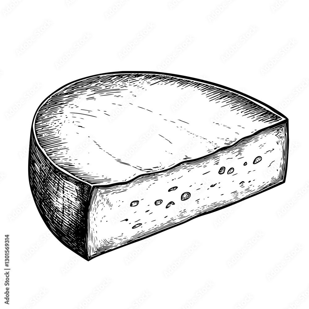 Engraved illustration of a wedge of cheese showcasing detailed textures and forms in a vector format Engraved illustration of a wedge of cheese showcasing detailed textures and forms in a vector format