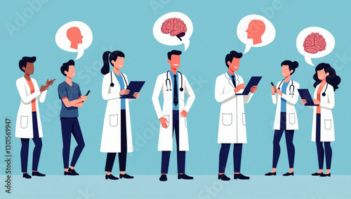 Team of specialists addressing brain health issues, mental process operations, and cognitive health improvement, healthcare concept