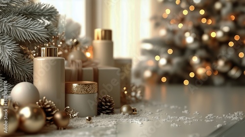 Elegant Holiday Decor With Candles and Ornaments in a Cozy Indoor Setting