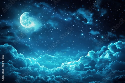 Night Sky Filled With Shimmering Stars Over Fluffy Clouds During Twilight Hours