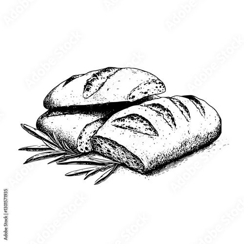 Freshly baked artisanal bread with herbs displayed on a wooden surface