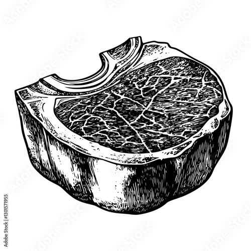 Engraved illustration of a meat cut showcasing intricate details in a vector format