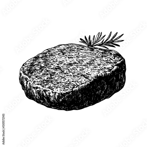 Engraved vector illustration of a rock with a sprig of rosemary on top, showcasing natural elements in a simple design