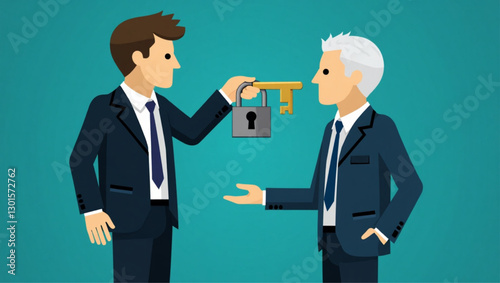 Unlocking Minds, Businessman Holding Key to Another's Thoughts, Concept of Mental Access