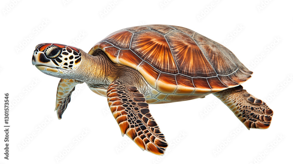 Fototapeta premium Elegant sea turtle gracefully gliding underwater, ocean wildlife, isolated on white background, PNG format