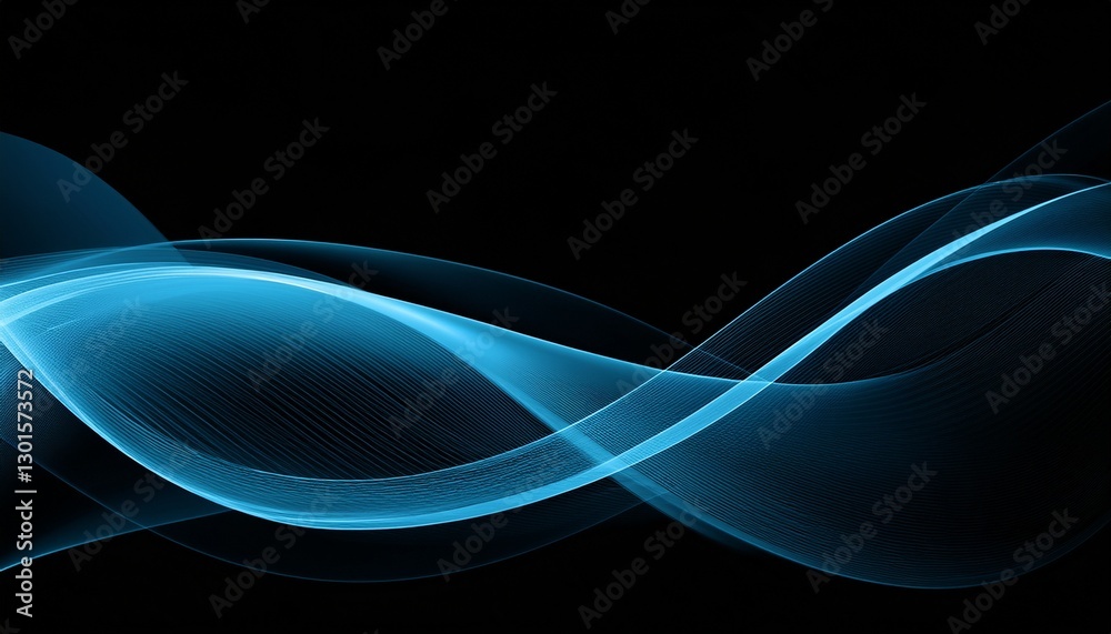 Fototapeta premium Abstract banner background light blue dynamic wave on black backdrop poster cover header design, copy space