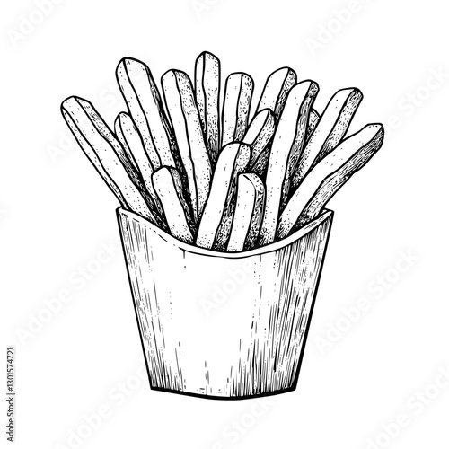 Crispy potato fries in a cup ready to be served at a food stand during lunchtime