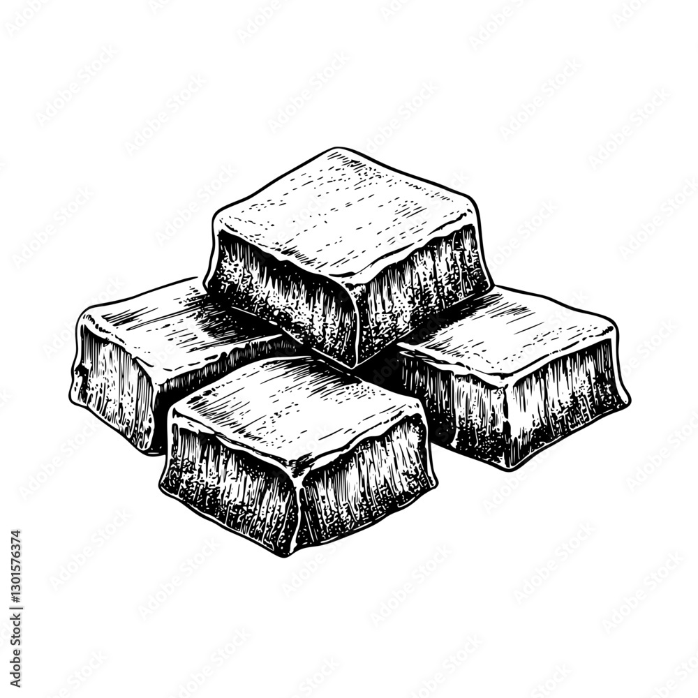 custom made wallpaper toronto digitalEngraved illustration of stacked squares of caramel candy showcasing texture and detail in vector style
