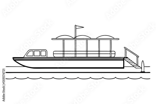 Minimalist Pontoon Line Art. Vector Silhouette Illustration
