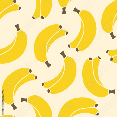 Yellow bananas on beige background. Vector seamless pattern. Exotic tropical fruit.