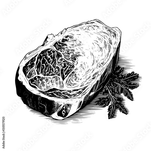 Wallpaper Mural Engraved illustration of a detailed cut of meat with herbs accentuating the presentation Torontodigital.ca