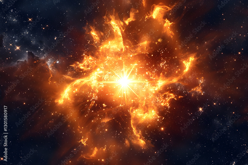 Radiant Star in the Vast Universe with Fiery Glows and Interstellar Surroundings Captures the Cosmic Beauty and Depth Radiant Star in the Vast Universe with Fiery Glows and Interstellar Surroundings Captures the Cosmic Beauty and Depth