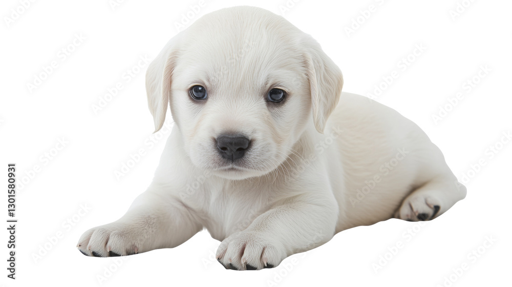 Adorable white labrador puppy lying on transparent background Adorable white labrador puppy lying on transparent background