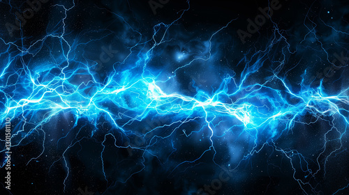 An explosion of blue electricity erupting against a black background, with dynamic, electric tendrils of light bursting outwards in a violent yet mesmerizing display. The vibrant blue energy crackles 