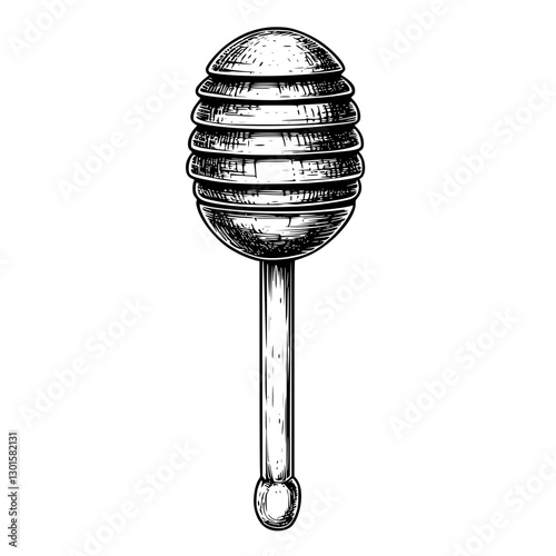 Engraved vector illustration of a honey dipper in detailed design, showcasing its unique shape and features