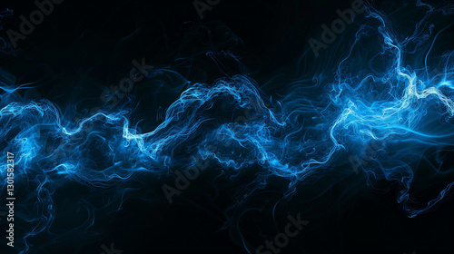 A visual representation of blue electricity flowing against a black background. The electric currents are depicted as vibrant, glowing blue lines, crackling with energy as they move through the darkne