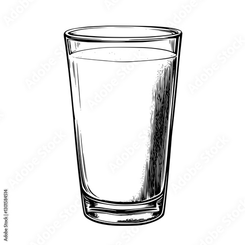 Engraved illustration of a transparent glass filled with water at a bar or dining setting