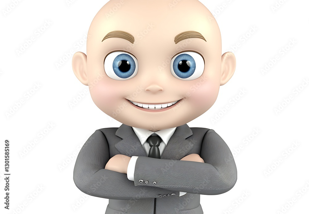 Cartoon Businessman Character with Big Eyes and Smiling Expression Cartoon Businessman Character with Big Eyes and Smiling Expression