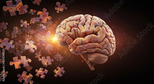 Human brain assembled from puzzle pieces representing memory and cognition