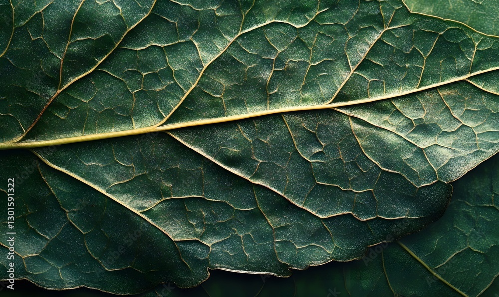 Obraz premium Detailed close-up of a vibrant green leaf showcasing its intricate vein patterns