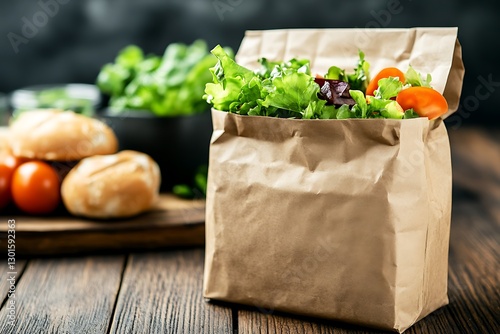 Fresh and Healthy Salad in a Brown Paper Bag photo