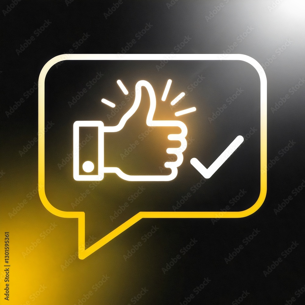 Glowing thumbs-up and checkmark inside a text bubble icon – Suitable for customer satisfaction, business communication, and trust-building concepts. Glowing thumbs-up and checkmark inside a text bubble icon – Suitable for customer satisfaction, business communication, and trust-building concepts.