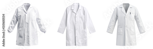 Various Styles of White Lab Coats for Professionals Isolated on transparent background