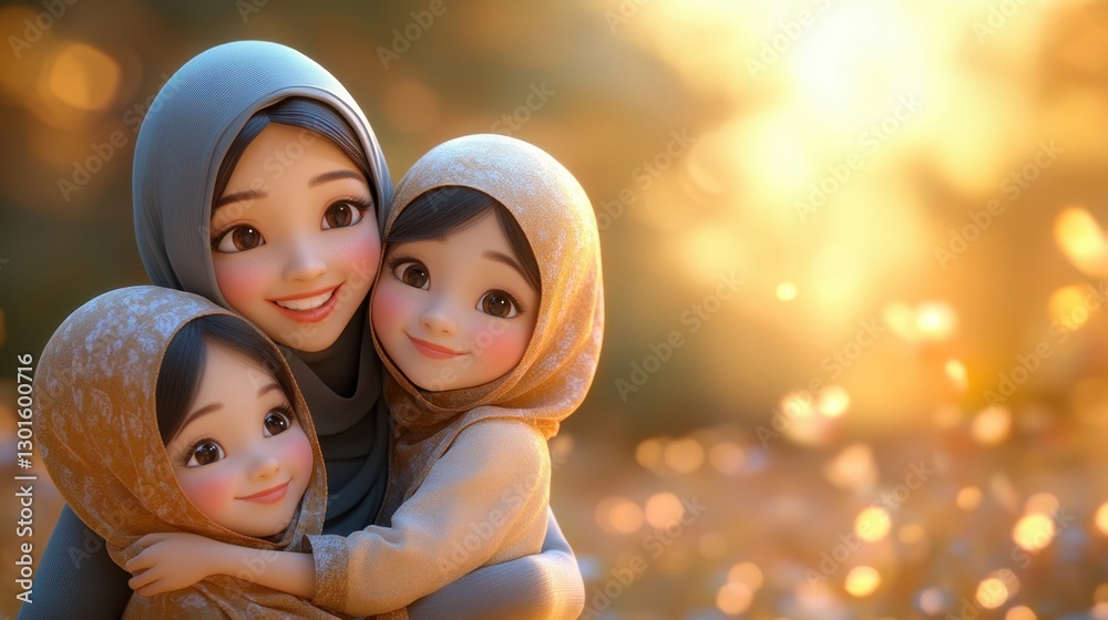 Obraz premium Heartwarming Family Embrace: A Cherished Moment Among Laughing Children and Their Mother