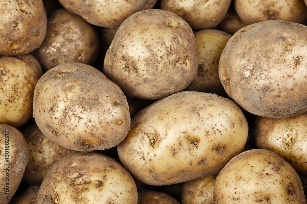 Freshly harvested potatoes with soil on skin Freshly harvested potatoes with soil on skin