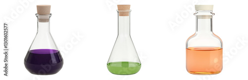 Glass Flasks with Liquid Experiments Display Isolated on transparent background
