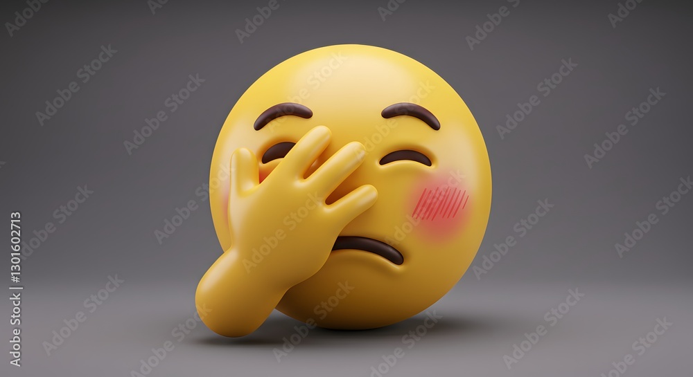 Fototapeta premium Emoji Covering Face with Hand Expressing Shame or Embarrassment