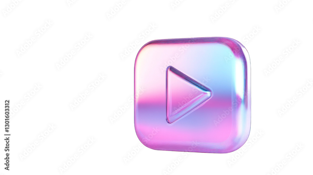 A 3D play button icon in holographic colors, exuding a futuristic and sleek appearance, isolated on white --ar 16:9 A 3D play button icon in holographic colors, exuding a futuristic and sleek appearance, isolated on white --ar 16:9