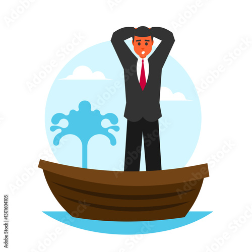 businessman on a sinking boat