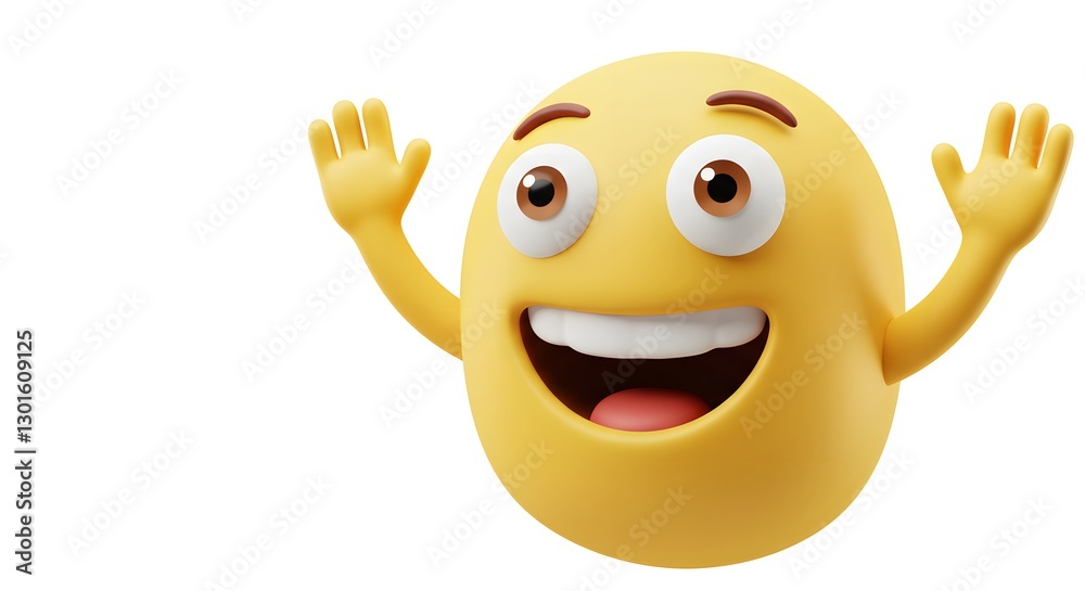 Excited yellow emoji with raised arms against a clean white background Excited yellow emoji with raised arms against a clean white background