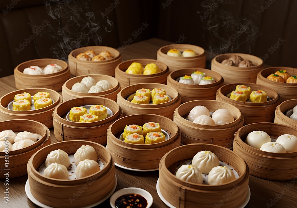 Steaming Dim Sum Selection: A Delightful Culinary Display Steaming Dim Sum Selection: A Delightful Culinary Display