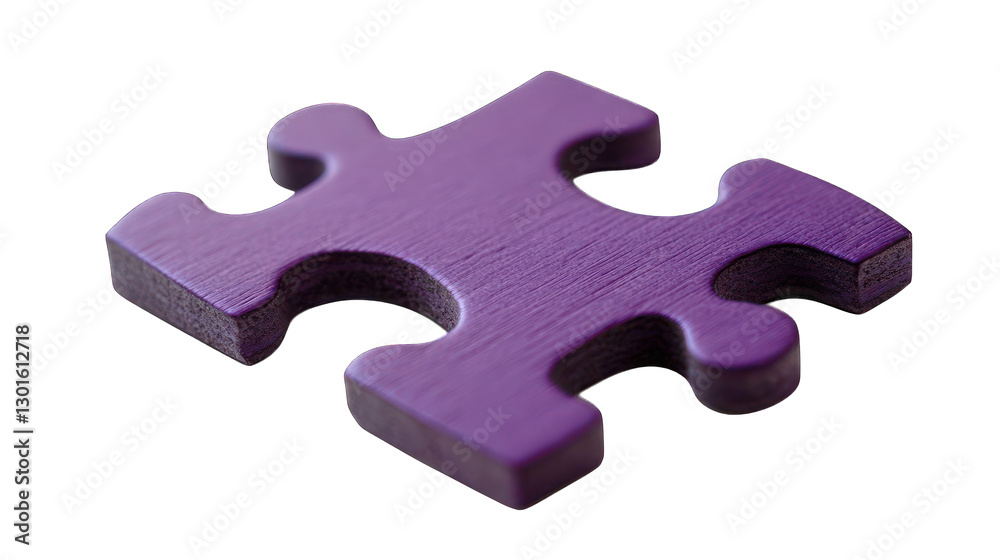 Fototapeta premium A purple puzzle piece with a matte surface, representing collaboration and problem-solving, placed on a white background --ar 16:9