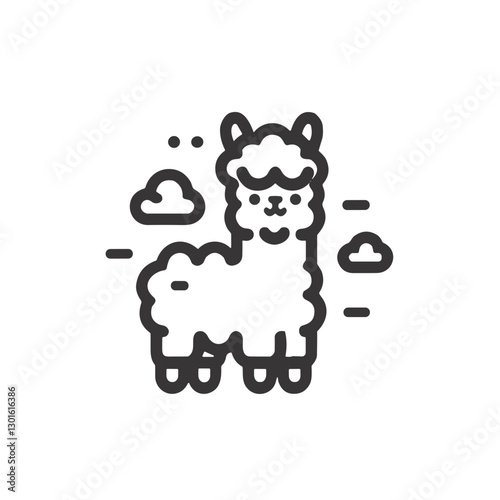 Charming alpaca icon with clouds on a white background for cute illustrations and designs
