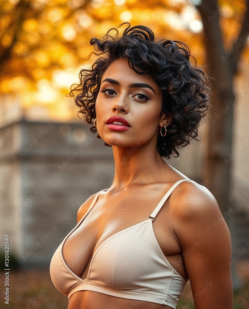 Natural beauty with striking eyes and warm tones. Generative AI