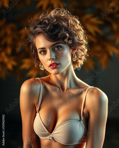 Natural beauty with striking eyes and warm tones. Generative AI