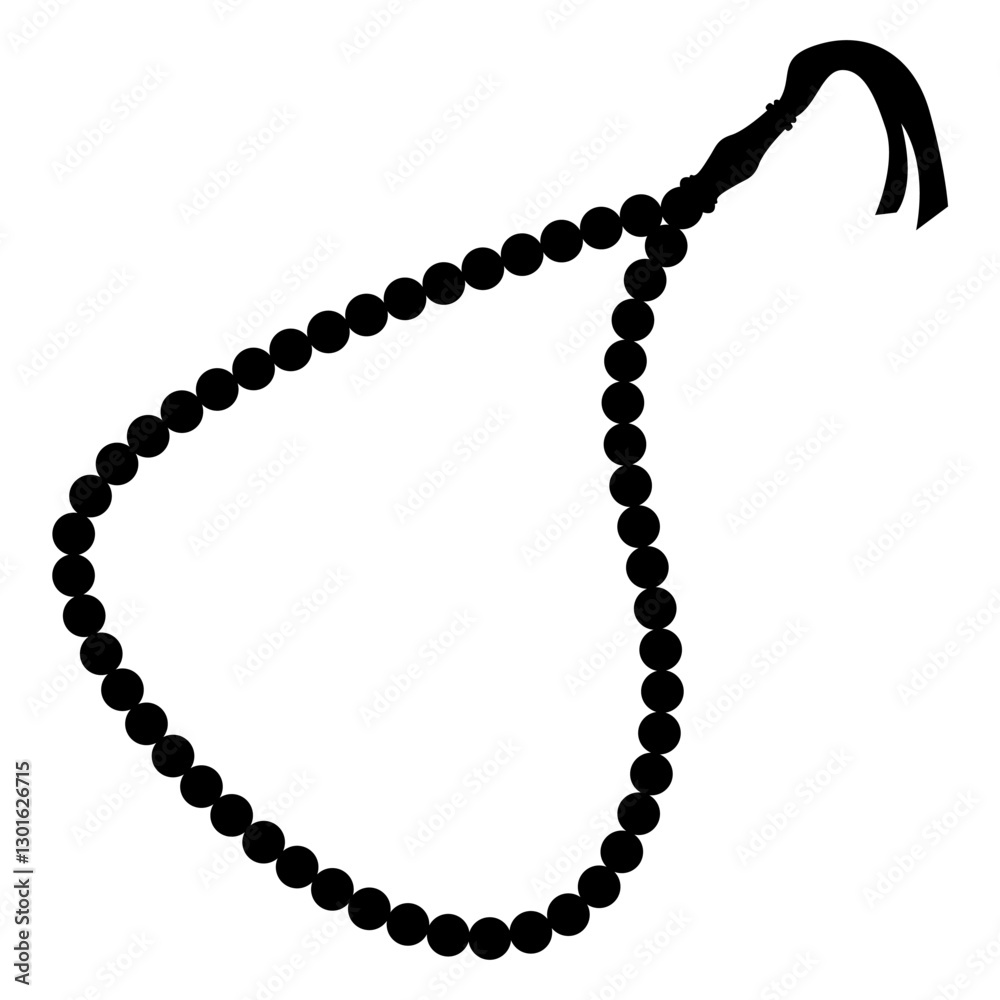 Obraz premium Tasbih Silhouette Vector - Islamic Prayer Beads Icon in Minimalist Black Design, Isolated on White Background - Perfect for Spiritual, Religious, and Islamic Art