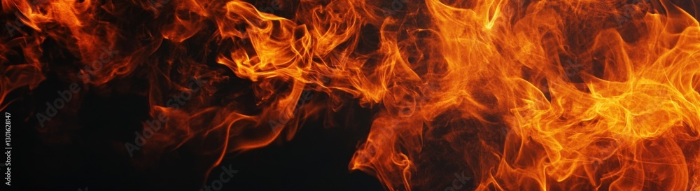 Fiery flames isolated on a black background, a horizontal banner with a copy space area Fiery flames isolated on a black background, a horizontal banner with a copy space area