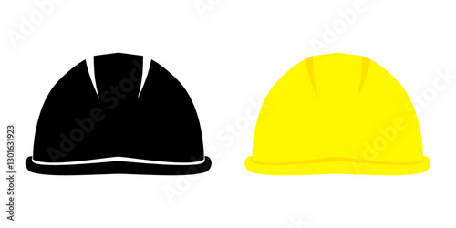 Safety helmet vector illustration in black and yellow for construction, industrial work, and engineering fields.