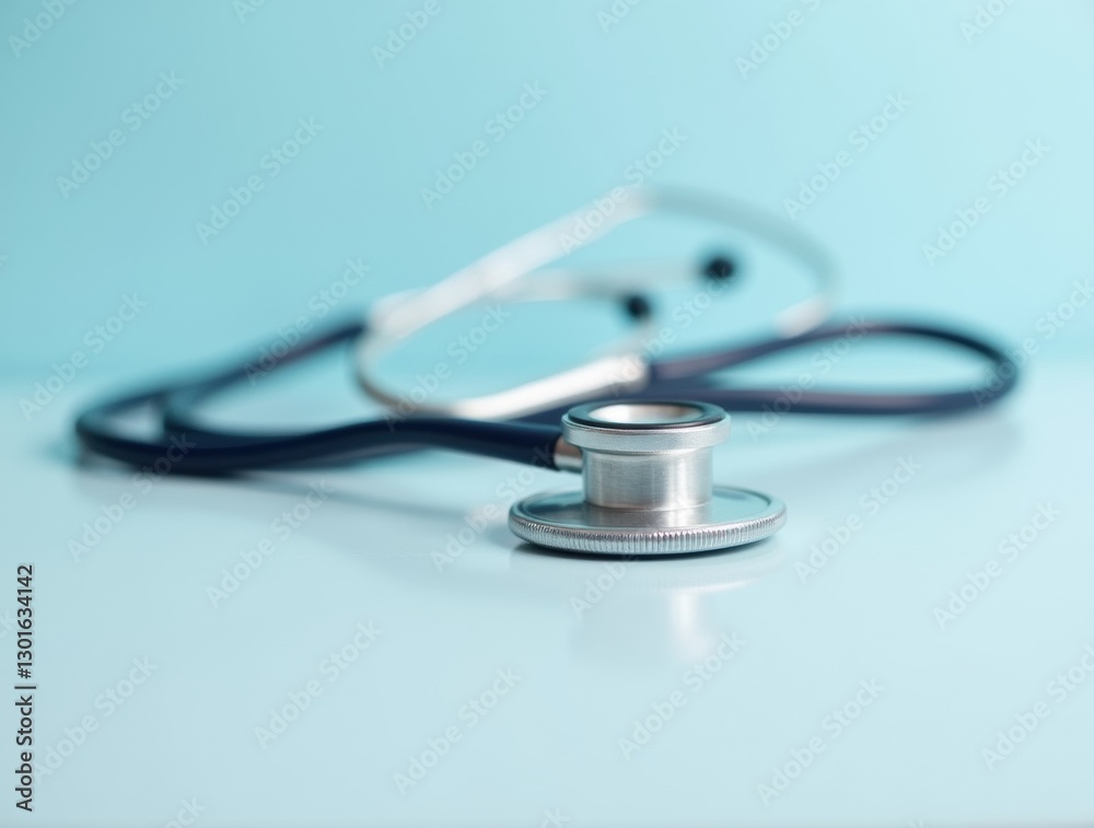 Close-up of a silver stethoscope coiled on a white surface with a soft blue backdrop, symbolizing medical care. Close-up of a silver stethoscope coiled on a white surface with a soft blue backdrop, symbolizing medical care.