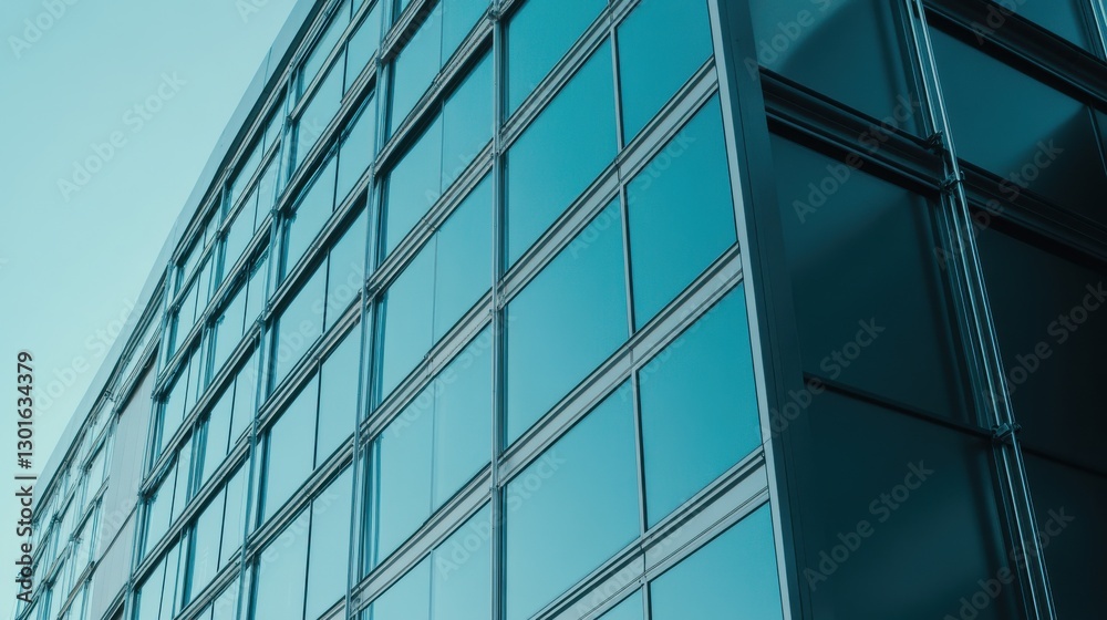 Obraz premium Modern Office Building with Reflective Glass Windows and Clear Sky