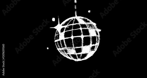 Disco ball Loop Doodle Animation. 2D Birthday and Party Sticker with stars. Whimsical Hand-Drawn Crayon Textured Coquette Scribbles for Celebratory Events and Festivities. Alpha Channel.  
