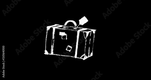 Suitcase for travel Doodle Animation. Whimsical Hand-Drawn Loop Element for Summer holidays, vacation. Traveler's luggage. Tourist's suitcase. Vintage retro style. Alpha Channel.