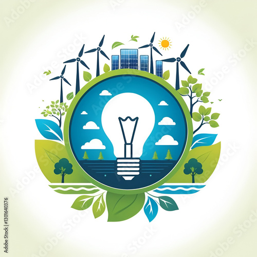 Renewable energy concept for sustainable, resource and environment icons. Electric power from nature. Creative ideas of energy.