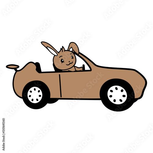 Rabbit Sports Car Fast Driving Driver License Cool Design Lover Art Vector Illustration Card T-Shirt Poster Sticker Graphic Print Decorative Drawing Isolated Logo Decoration Symbol Creative Cool Style