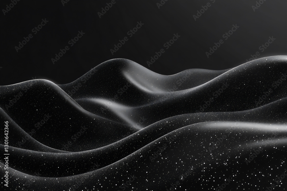 Obraz premium Abstract monochrome wavy background. 3d illustration with black waves and particles. soft lighting. wave on a black background. texture. wallpaper in calm tones. luxury elegant background